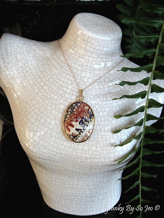 Spiral Birds and Blooms Chiyogami Pendant Pysanky Jewelry by So Jeo